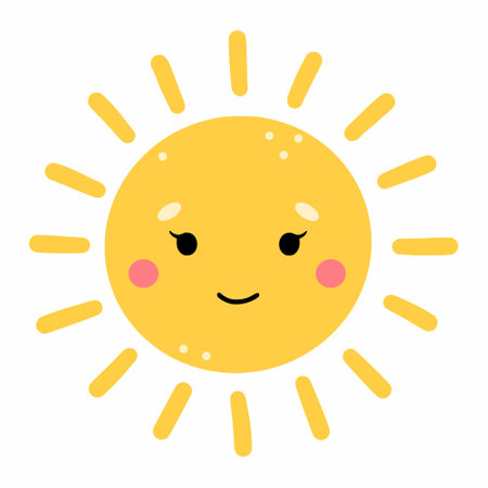 Sweet sun with smile. sticker to nursery. children drawing. Vector doodle illustration.のイラスト素材