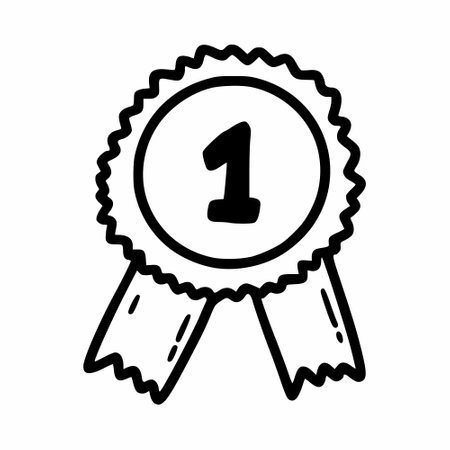 Medal with first place. winner. Vector doodle illustration. Award in competition.のイラスト素材