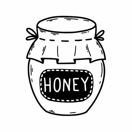 Jar of honey. vector sketch illustration. hand drawn art. Doodle.のイラスト素材