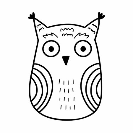 Cute owl on white background. sticker. Vector doodle illustration. hand drawn sketch.のイラスト素材