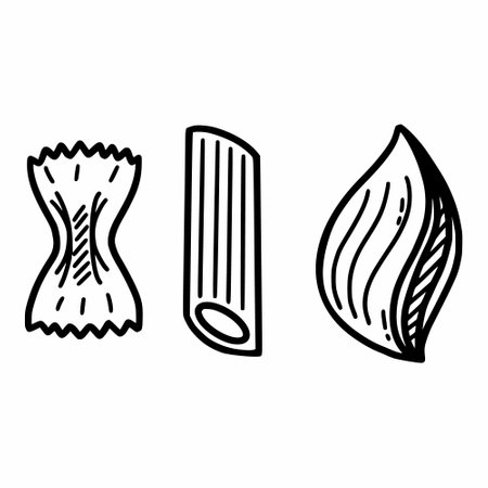 Italian pasta of different shapes. Set of elements. Vector doodle illustration. hand drawn sketch. food. macaroniのイラスト素材