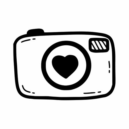 photocamera. Vector doodle illustration. icon. hand-drawn sketch.のイラスト素材