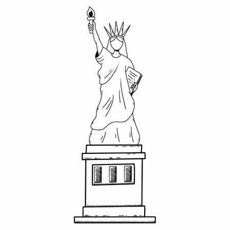 statue of liberty. Symbol of America. new york. Vector doodle illustration. hand drawn sketch. Coloring book.のイラスト素材