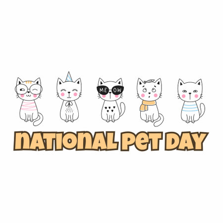 National Pet Day. Cute kittens in doodle style. Logo for web banner. animal festival.のイラスト素材
