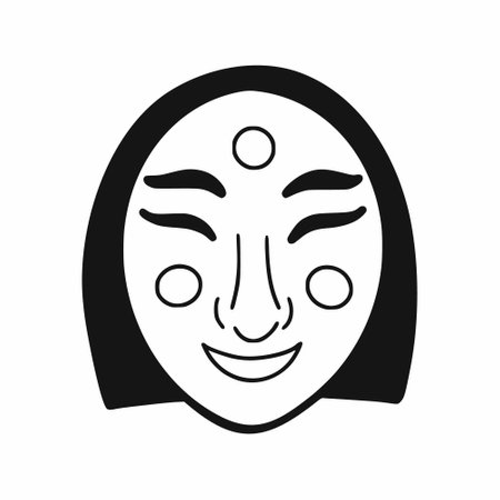 Korean funny face mask. Traditional festival in Korea. Vector doodle illustration. sketch. national attributes.のイラスト素材