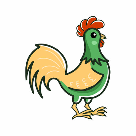 Rooster on white background. Poultry. Chicken. Vector doodle illustration. Animal on farm. sticker.のイラスト素材