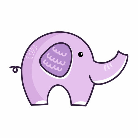 Cute purple elephant. Vector doodle illustration for kids.のイラスト素材