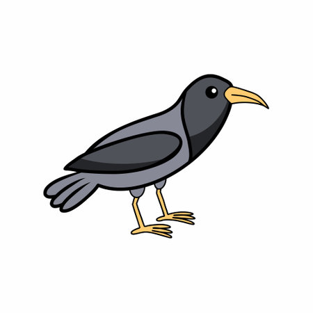 Black crow on white background. image of bird. Vector doodle illustration for children.のイラスト素材