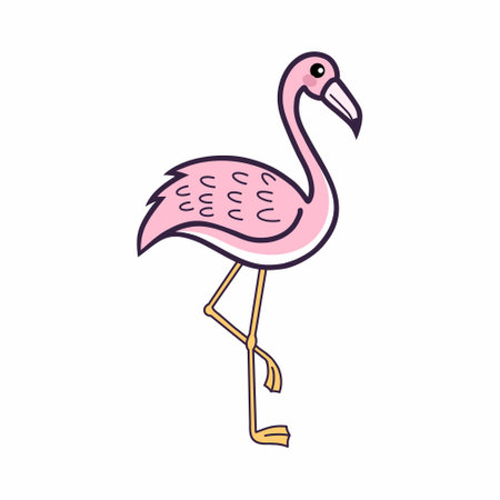 Pink flamingo on white background. beautiful bird. Vector doodle illustration. sticker.のイラスト素材