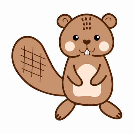 Funny beaver on white background. illustration for children. cute character.のイラスト素材