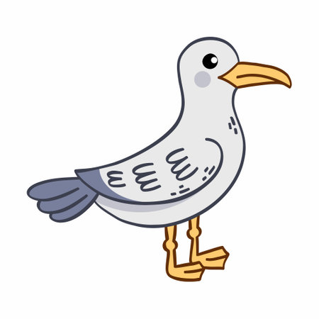 Seagull on white background. Cute illustration for children book. cartoon style drawing.のイラスト素材