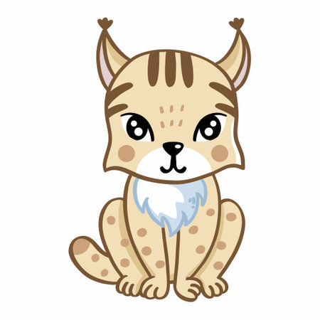 Cute lynx on white background. Vector illustration in cartoon style. character for children.のイラスト素材