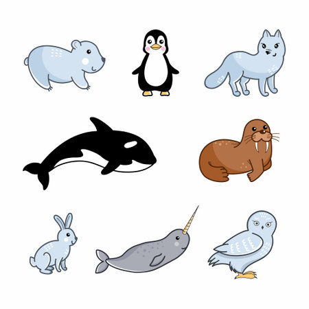 Set of illustrations for children. Animals of Arctic and Antarctica.のイラスト素材