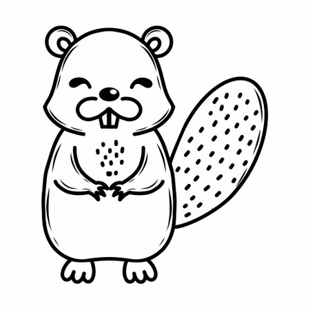 Funny beaver on white background. illustration for children. Doodle drawing.のイラスト素材