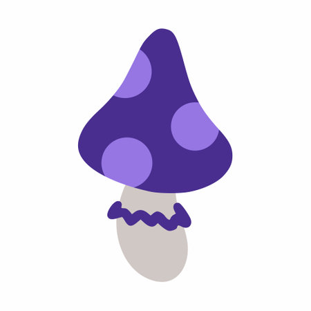 Purple mushroom fly agaric. Vector illustration in doodles. Halloween sticker.のイラスト素材