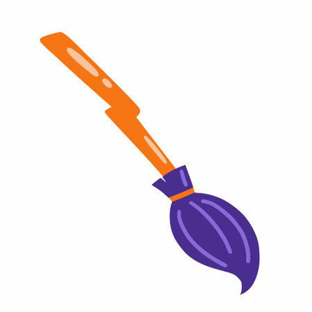 Witch purple broom. Vector doodle illustration. Halloween sticker.のイラスト素材