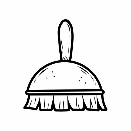 Broom for cleaning floor. Vector doodle illustration on white background. Sketch style drawing.のイラスト素材