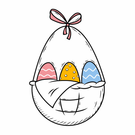 Easter basket with eggs. Vector doodle illustration.のイラスト素材