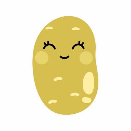 cute funny potato with face and emotions. Vector isolated illustration for children.のイラスト素材