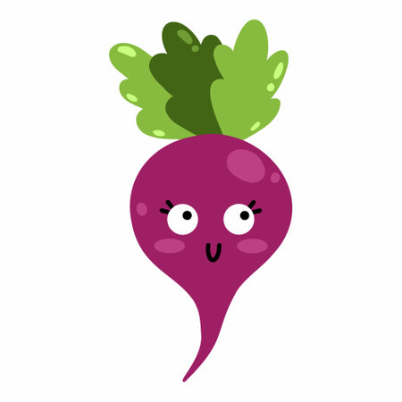 cute funny beetroot with face and emotions. Vector isolated illustration for children.のイラスト素材
