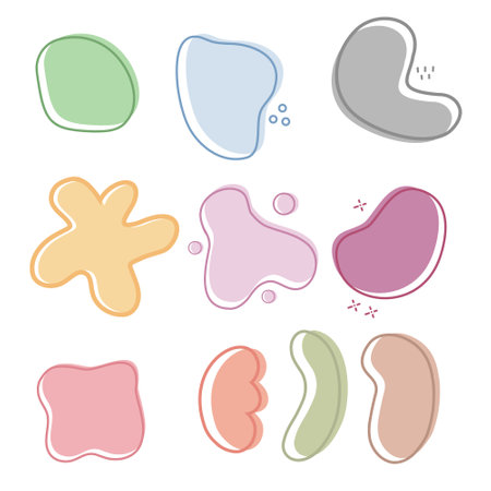 set of colorful abstract doodle style paint spots.のイラスト素材