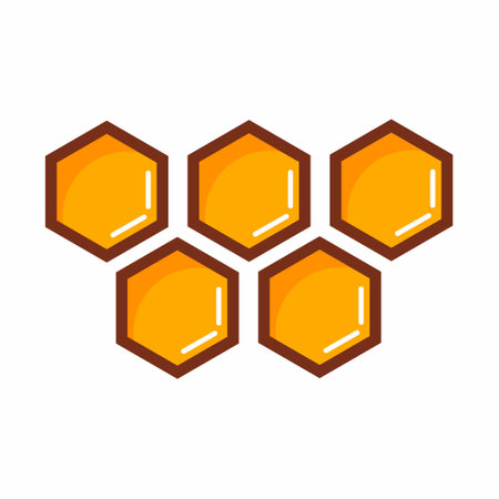 Honeycomb with honey on white background. Cartoon illustration on theme of beekeeping. postcard...