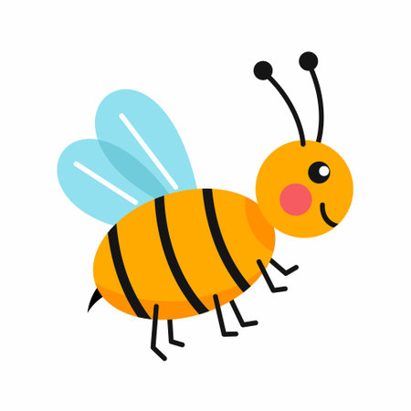 Cute cute bee on white background. Funny illustration on the subject of beekeeping.のイラスト素材