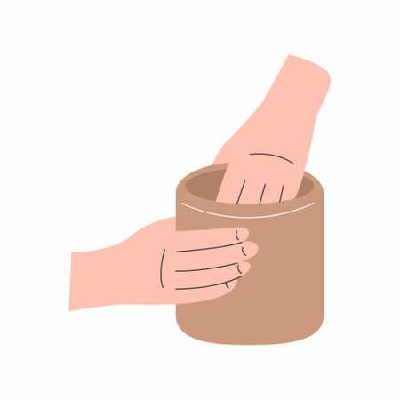Hands sculpt clay pot. illustration on pottery.のイラスト素材