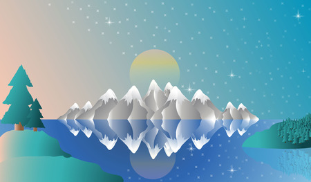 Alps Landscape sunset winter illustration background.のイラスト素材