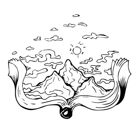 Book with mountains and clouds.のイラスト素材