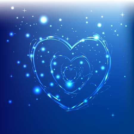 Abstract lightning  neon hearts on blue backgroundのイラスト素材