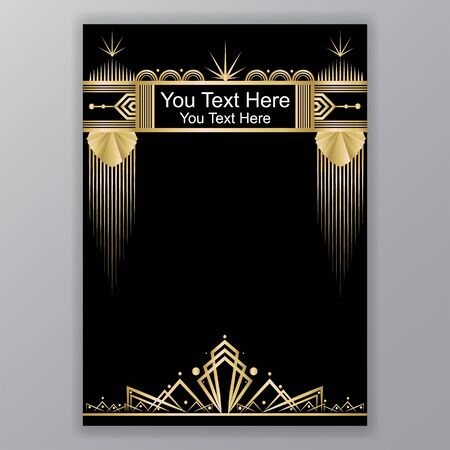 Gold and black template with space to add text and golden linesのイラスト素材