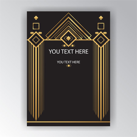 Art Deco page template, antique Greece style, geometric columns, golden black frame for print and web, elegant invitation, cool banner.のイラスト素材