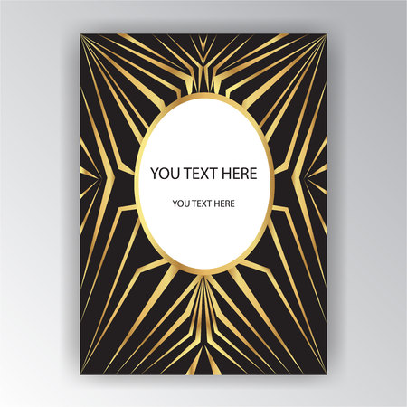 Art deco page template, golden black 3d geometric pattern, retro texture. Print and web design, vector poster.のイラスト素材