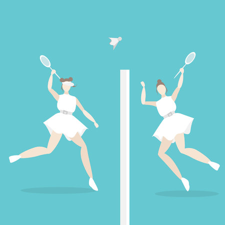 Young woman playing tenis female for cartoon illustration  web and printのイラスト素材