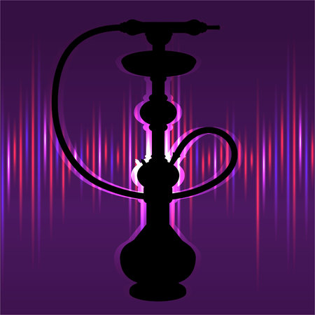 Realistic silhouette hookah vector ilustration on purple noise background,  for web and print