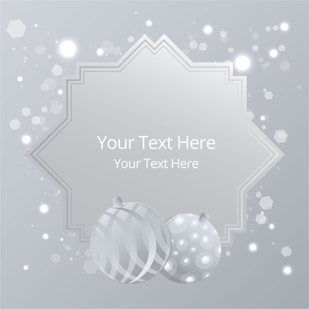 Sale business template for web and print, cute label for sale poster . Beautiful cover template for Christmas card black ,silver and white with bokeh shiny glow decoration and Christmas tree balls.のイラスト素材