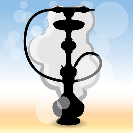 Realistic silhouette hookah vector ilustration on blured beach background, with stam and bokeh. for web and printのイラスト素材