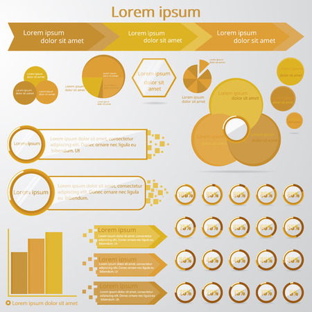 Set of infographic elements. Circle, pie chart, world arrow timeline, text bubble, diagram, graph vector templates. For web and print.のイラスト素材