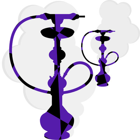 Purple and black chess silhouette hookah vector illustration on black Art Deco/ Art Novo background, elegant retro background, creative drawn cartoon hookah. for web and print set of logotypesのイラスト素材