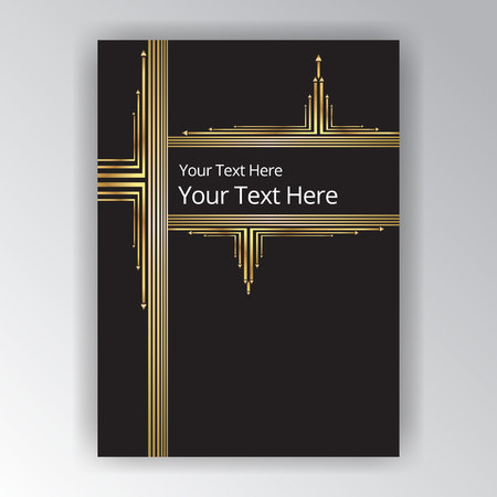 Art deco and Art nouveau style, vertical template, with rectangle shape sample for text. wtih golden arrows. elegant design for print and web.のイラスト素材