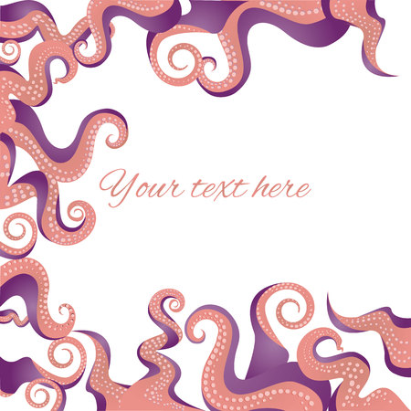 Tentacles frame coral pink color, ocean motive flat cartoon illustration for web and print, cute decoration.のイラスト素材