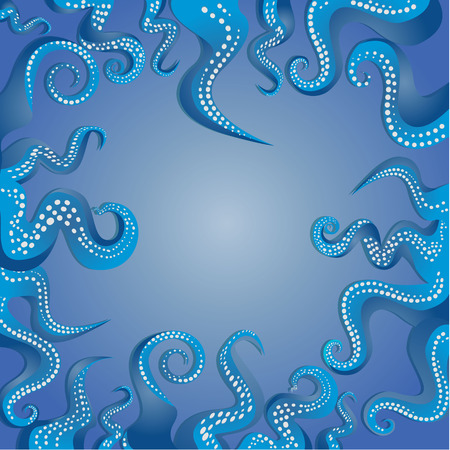 Blue tentacles of an octopus frame, ocean motive flat cute cartoon illustration for web and print, cute decoration.のイラスト素材