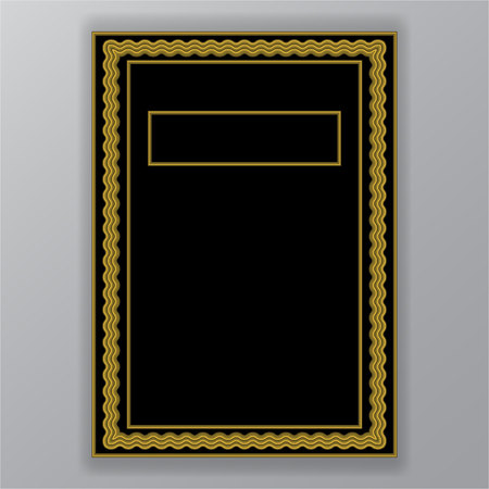 Golden border on black page template for web and print vecor illustration arabic motive middle east culture menu and book cover retro pattern Art deco and Art Nuvo styleのイラスト素材