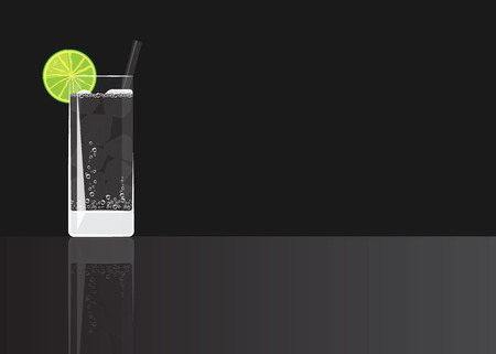 Soda lime drink  on black mirrored background. Vector illustration for web and print,  party invitation or menu decorationのイラスト素材