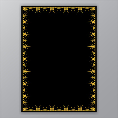 Golden border on black page template for web and print vecor illustration arabic motive middle east culture menu and book cover retro pattern Art deco and Art Nuvo styleのイラスト素材