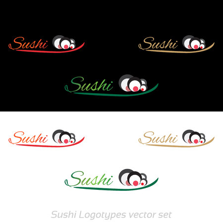 Sushi maki logotype for you bar and restaurant, creative asian logo in green, red and wooden brown, good for web and print designのイラスト素材