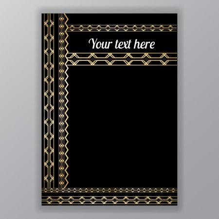 Creative modern golden-black, A4 page, menu, card, invitation, geometric template in a Art Deco and Art Nuvo style, beautiful background.のイラスト素材