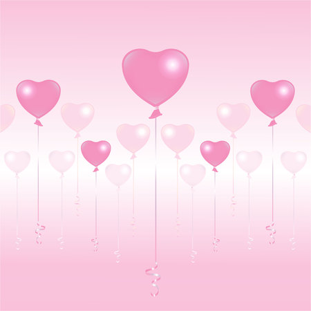 Valentines Day light pink and pink balloons on white  and pink background, cute romantic backdrop for web and print vector illustration.  Greeting card template, wedding invitationのイラスト素材