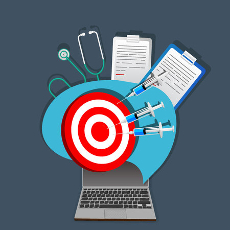 Medical on-line questionnaire , vector illustration for web and print  creative cartoon sign of the on line diagnosticのイラスト素材